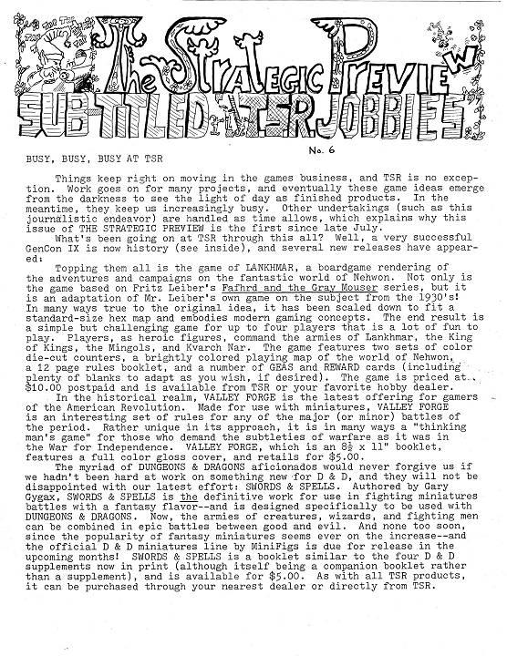 23. TSR – The Strategic Preview #6&nbsp;(1976)